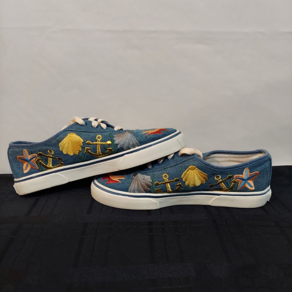 Sebastino Shoes Womens 7 M Pisces Embroidered Low Top Sneakers Ocean Fish - Picture 6 of 9